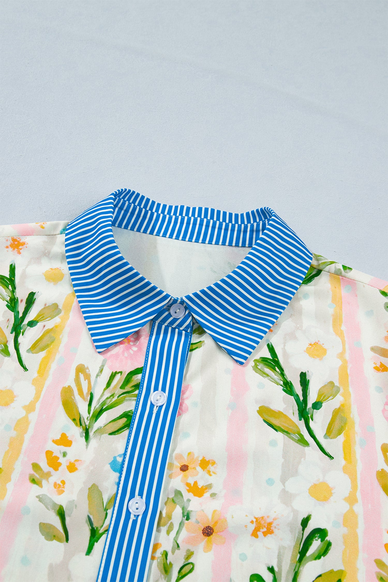 Floral Stripe Trim Button Down Dress