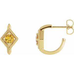 14K Yellow Gold Natural Yellow Sapphire Geometric 13.58 mm Hoop Earrings