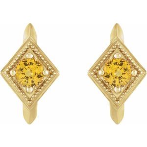 14K Yellow Gold Natural Yellow Sapphire Geometric 13.58 mm Hoop Earrings – image 2