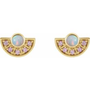 14K Yellow Gold Natural Ethiopian Opal & Natural Pink Sapphire Fan Earrings – image 2