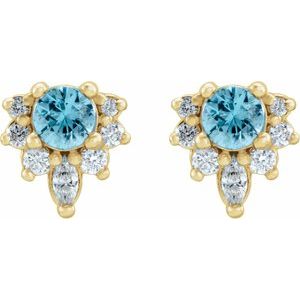 14K Yellow Gold Natural Blue Zircon & 1/6 CTW Natural Diamond Earrings – image 2