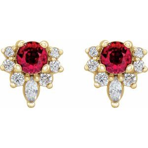14K Yellow Gold Natural Ruby & 1/6 CTW Natural Diamond Earrings – image 2