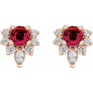 14K Rose Gold Natural Ruby & 1/6 CTW Natural Diamond Earrings – image 2