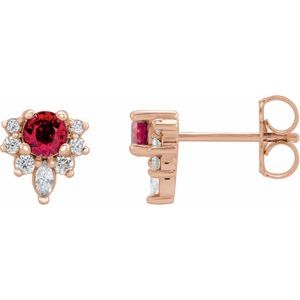 14K Rose Gold Natural Ruby & 1/6 CTW Natural Diamond Earrings
