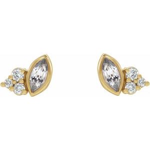 14K Yellow Gold Natural White Sapphire & .05 CTW Natural Diamond Earrings – image 2