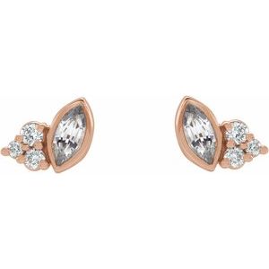 14K Rose Gold Natural White Sapphire & .05 CTW Natural Diamond Earrings – image 2