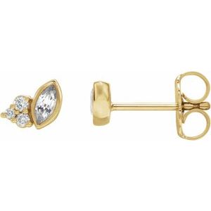 14K Yellow Gold Natural White Sapphire & .05 CTW Natural Diamond Earrings