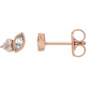 14K Rose Gold Natural White Sapphire & .05 CTW Natural Diamond Earrings
