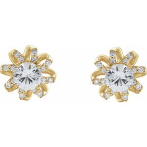 14K Yellow Gold Natural White Sapphire & 1/6 CTW Natural Diamond Halo-Style Earrings – image 2