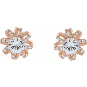 14K Rose Gold Natural White Sapphire & 1/6 CTW Natural Diamond Halo-Style Earrings – image 2