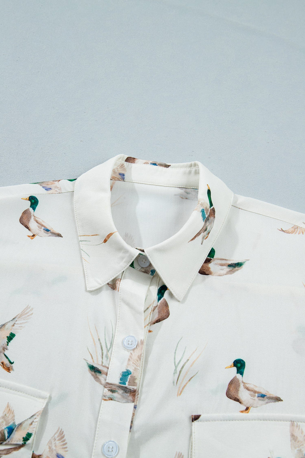 Mallard Button Flap Pocket Collared Blouse