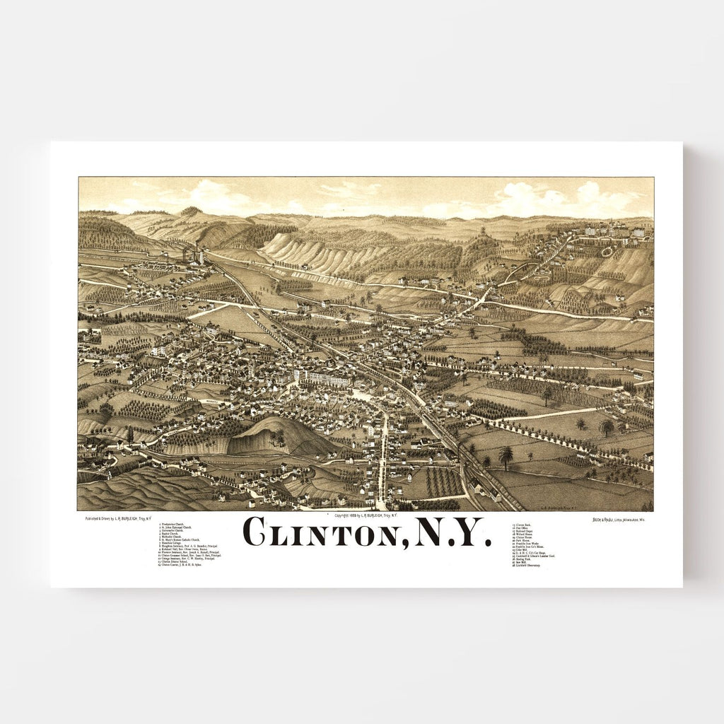 Vintage Map of Clinton, New York 1885