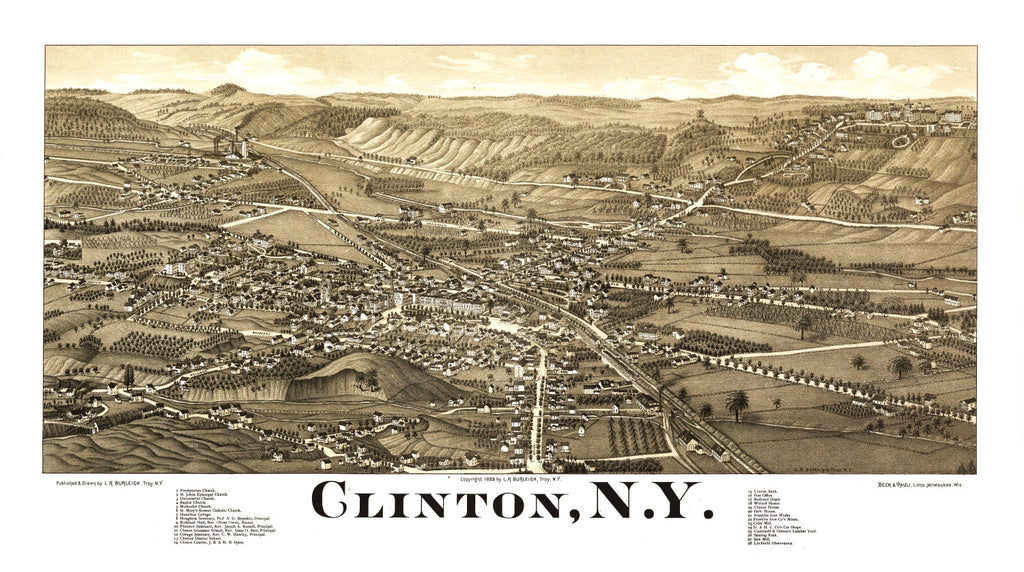 Vintage Map of Clinton, New York 1885