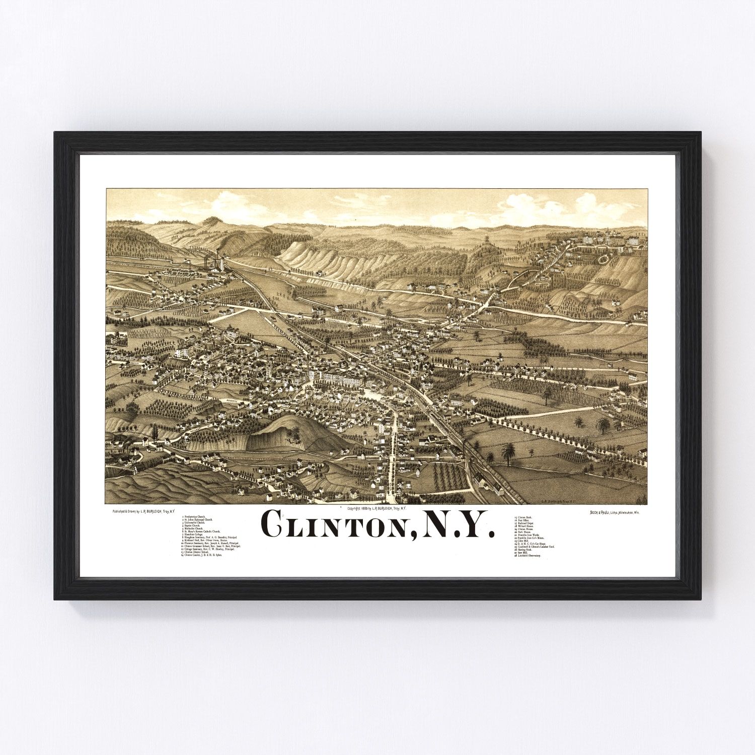 Vintage Map of Clinton, New York 1885
