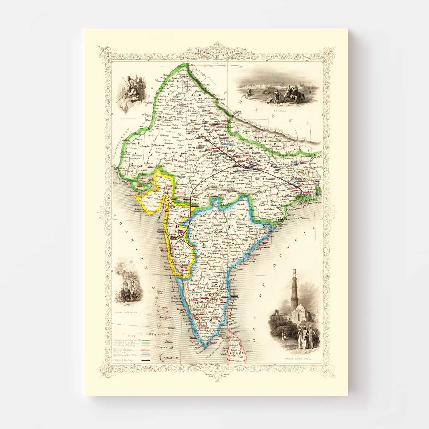 Vintage Map of British India 1851