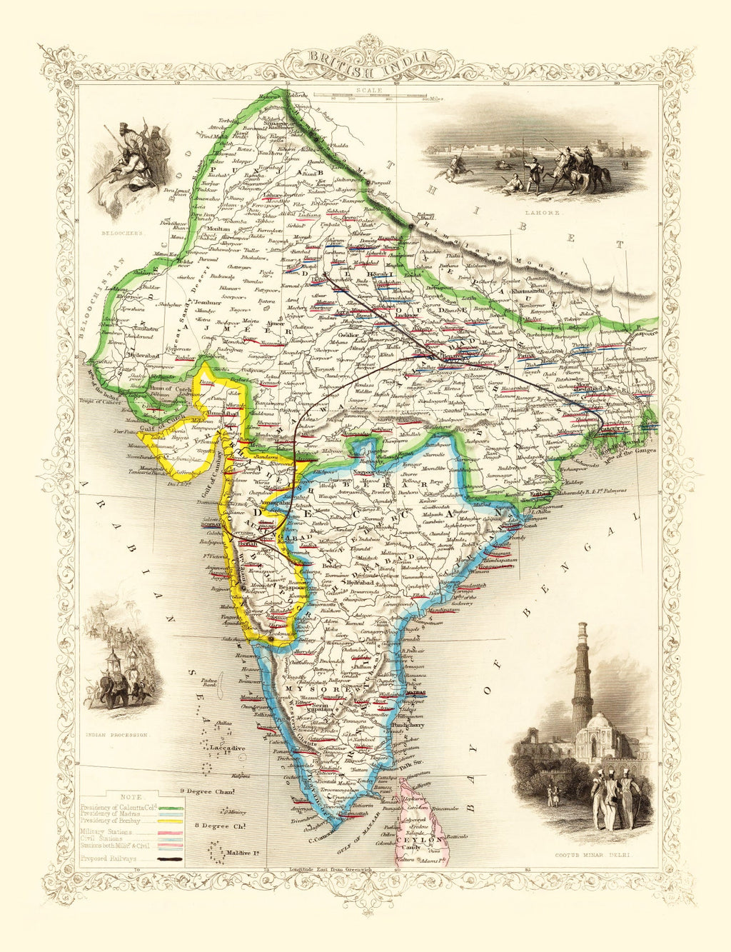 Vintage Map of British India 1851