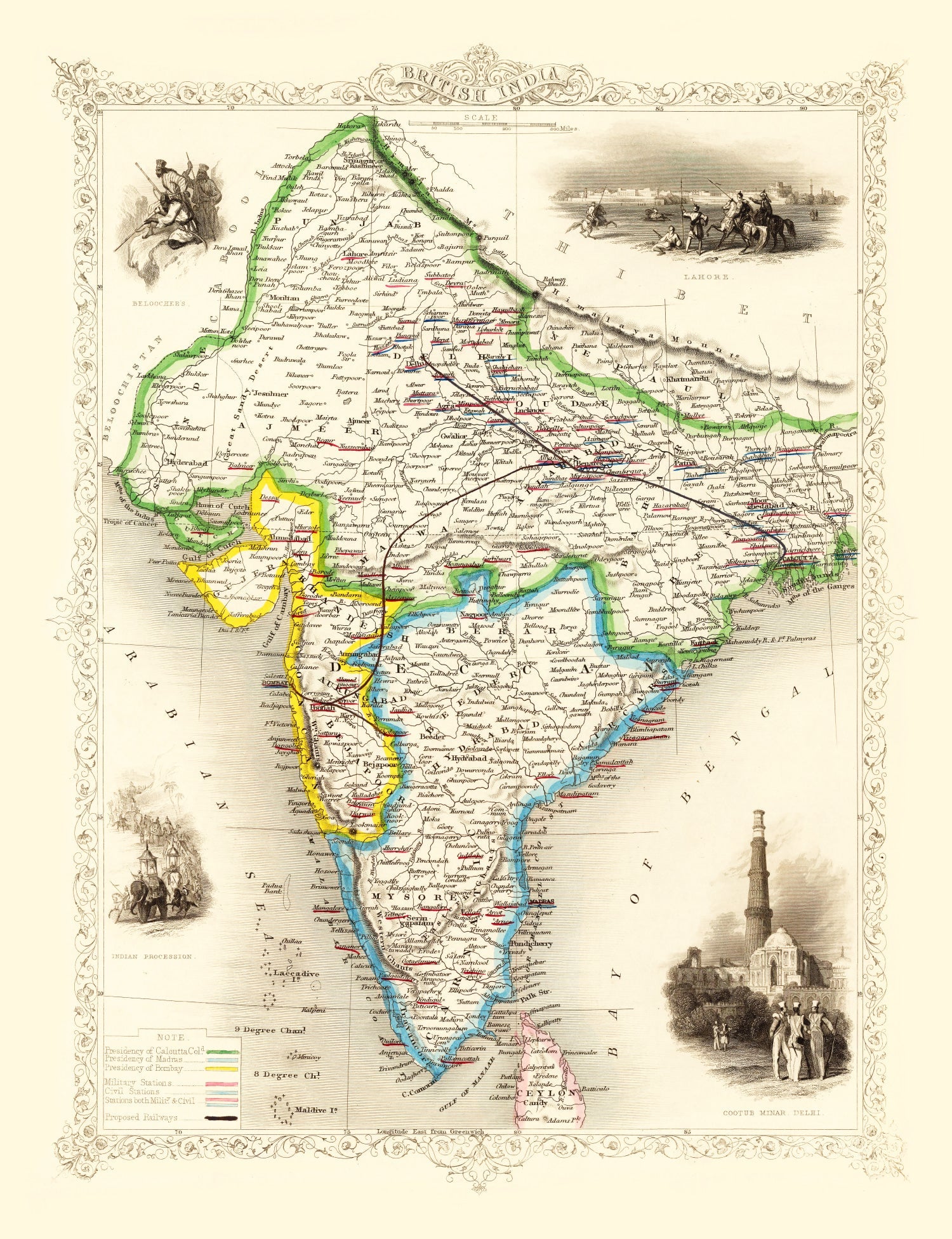 Vintage Map of British India 1851