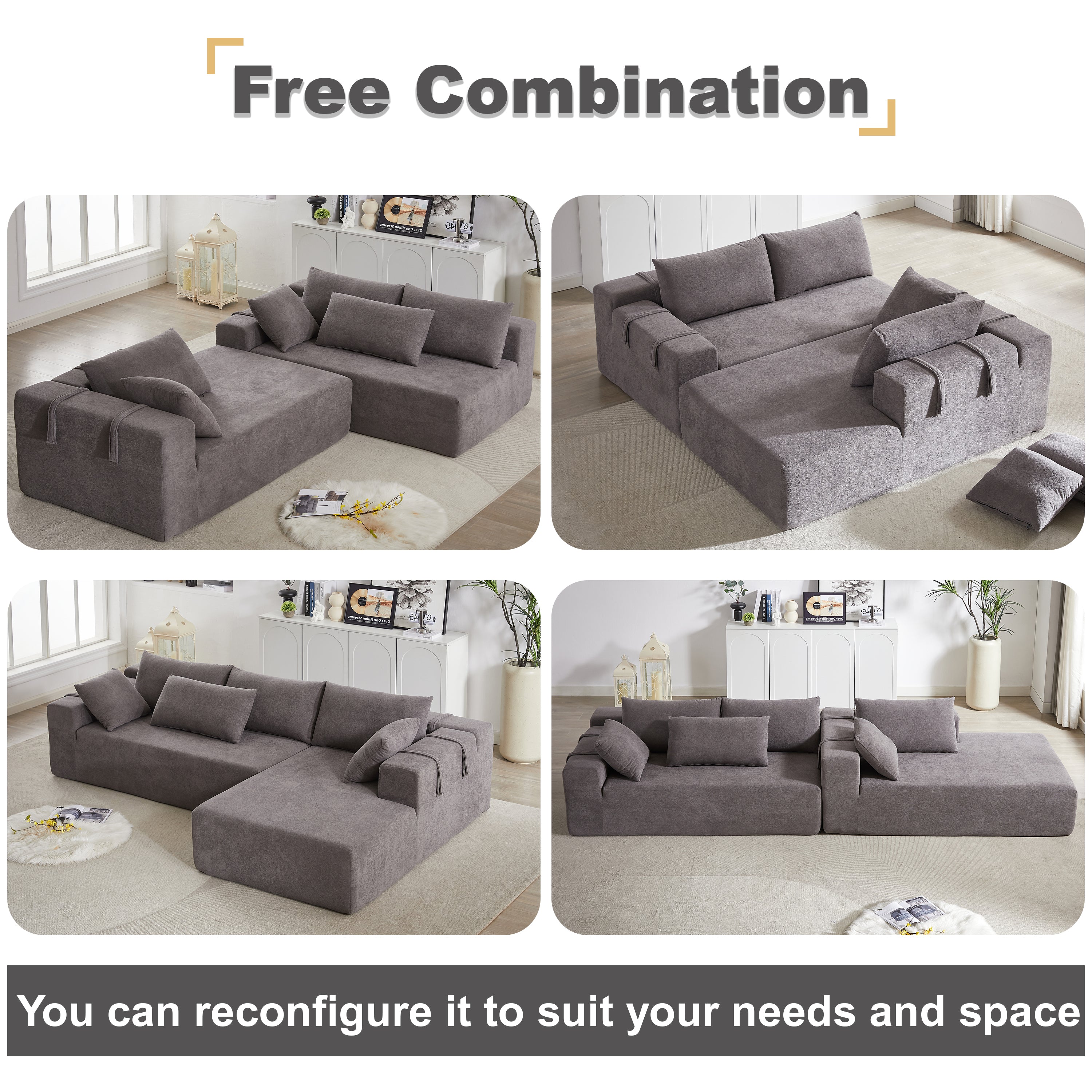 Modern Chenille Upholstered Sectional Sofa Couch Set,Modular 108' L Shaped Sectional Living Room Sofa Set With 6 Pillows,Free Combination Sofa Couch for Living Room,Bedroom(Left Chaise)W834P240001