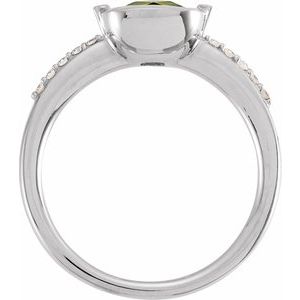 14K White Gold Checkerboard Natural Peridot & 1/10 CTW Natural Diamond Ring