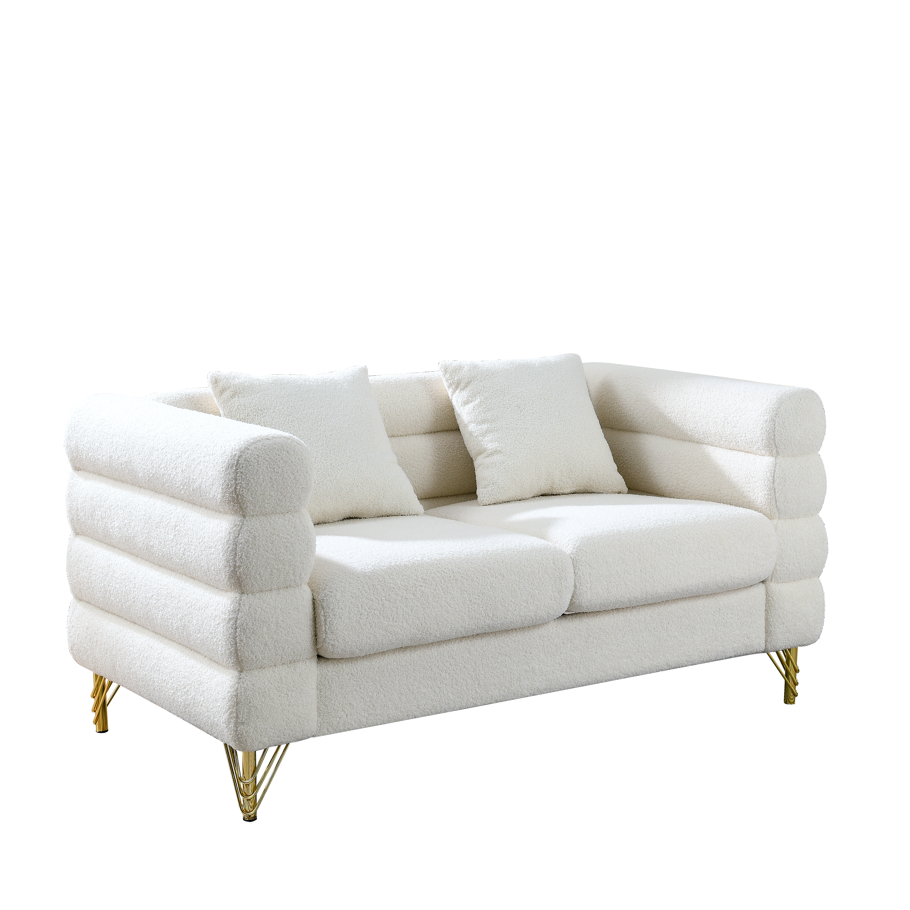 60Inch Oversized 2 Seater Sectional Sofa, Living Room Comfort Fabric Sectional Sofa-Deep Seating Sectional Sofa, Soft Sitting with 2 Pillows for Living Room, Bedroom  White teddy(Ivory)(W834S00029)