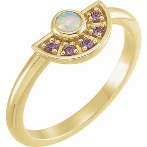 14K Yellow Gold Natural Ethiopian Opal & Natural Pink Sapphire Fan Ring