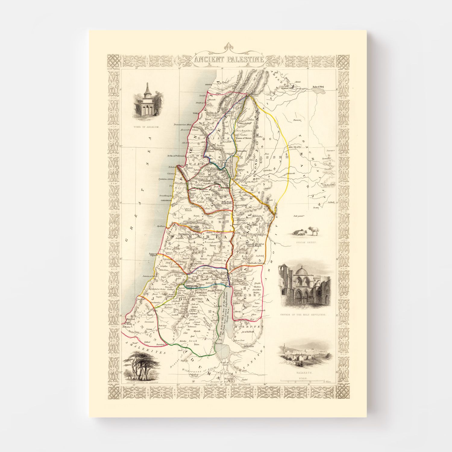 Vintage Map of Ancient Palestine 1851