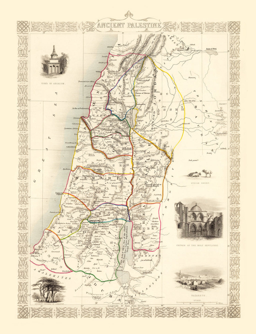 Vintage Map of Ancient Palestine 1851