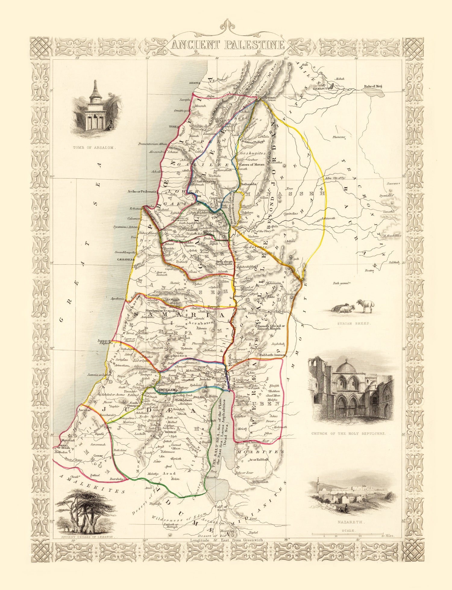 Vintage Map of Ancient Palestine 1851