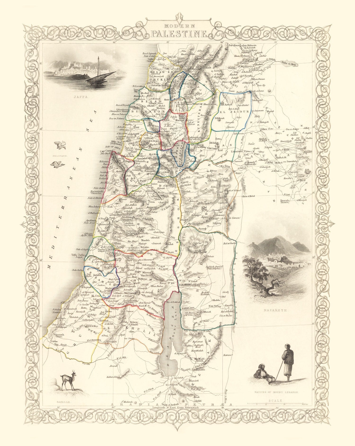 Vintage Map of Modern Palestine 1851