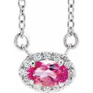 Platinum 5x3 mm Natural Pink Tourmaline & .05 CTW Natural Diamond 16" Necklace