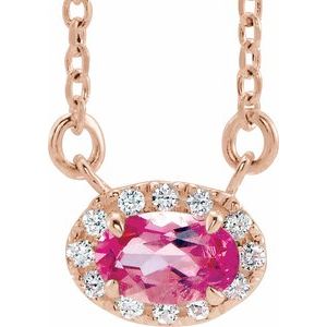 14K Rose Gold 6x4 mm Natural Pink Tourmaline & 1/10 CTW Natural Diamond 16" Necklace