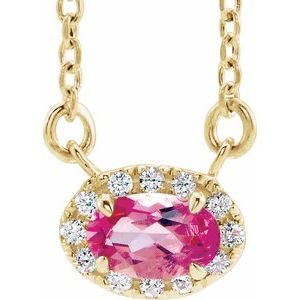 14K Yellow Gold 6x4 mm Natural Pink Tourmaline & 1/10 CTW Natural Diamond 16" Necklace