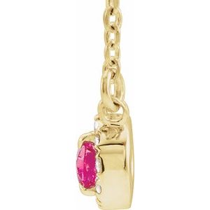 14K Yellow Gold 6x4 mm Natural Pink Tourmaline & 1/10 CTW Natural Diamond 18" Necklace