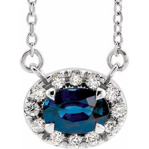 Platinum 5x3 mm Lab-Grown Blue Sapphire & .05 CTW Natural Diamond 16" Necklace