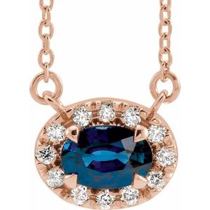 14K Rose Gold 5x3 mm Lab-Grown Blue Sapphire & .05 CTW Natural Diamond 16" Necklace