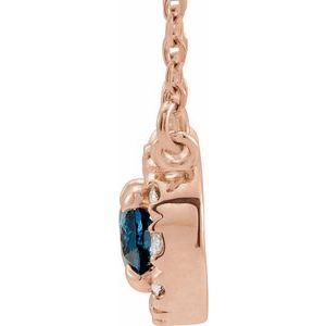 14K Rose Gold 7x5 mm Lab-Grown Blue Sapphire & 1/6 CTW Natural Diamond 16" Necklace