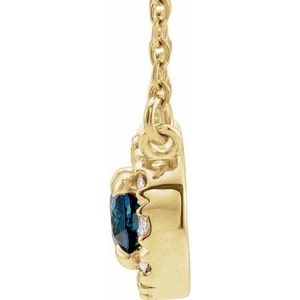 14K Yellow Gold 7x5 mm Natural Blue Sapphire & 1/6 CTW Natural Diamond 16" Necklace