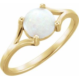14K Yellow Gold 7 mm Natural White Opal Cabochon Ring