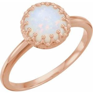 14K Rose Gold 8 mm Natural White Opal Crown Cabochon Ring