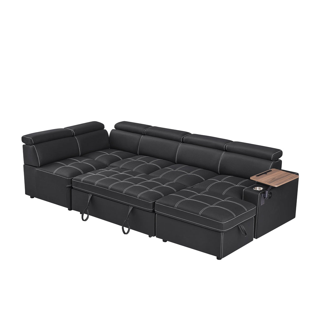 Black Fabric Sectional Sofa with Storage Ottoman