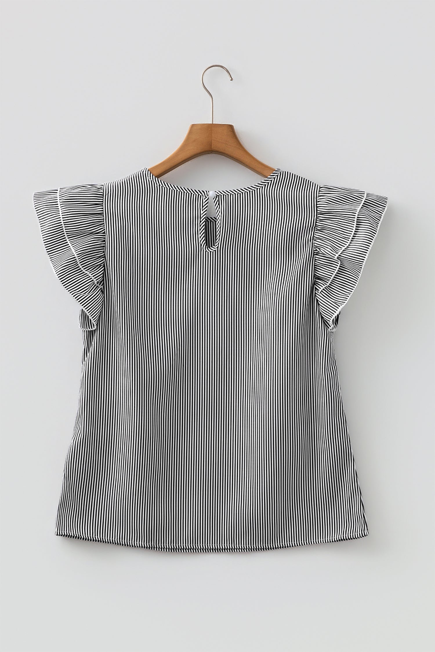 Stripe Ruffle Sleeve Round Neck Blouse