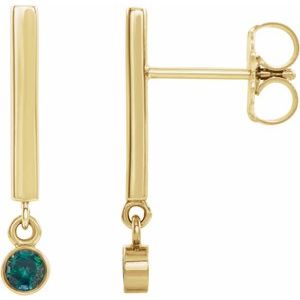 14K Yellow Gold Natural Alexandrite Bar Earrings