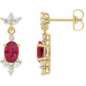 14K Yellow Lab-Grown Ruby & 1/3 CTW Natural Diamond Earrings