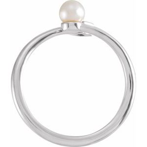 14K White Gold Cultured White Akoya Pearl & 1/10 CT Natural Diamond Ring