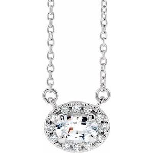 Platinum 6x4 mm Natural White Sapphire & 1/10 CTW Natural Diamond 18" Necklace