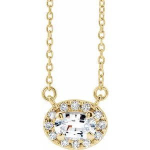 14K Yellow Gold 5x3 mm Natural White Sapphire & .05 CTW Natural Diamond 18" Necklace