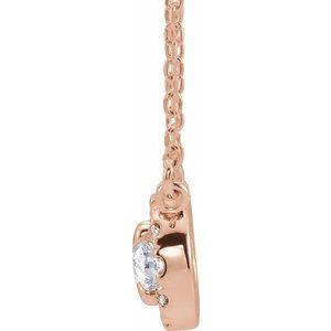 14K Rose Gold 7x5 mm Natural White Sapphire & 1/6 CTW Natural Diamond 16" Necklace