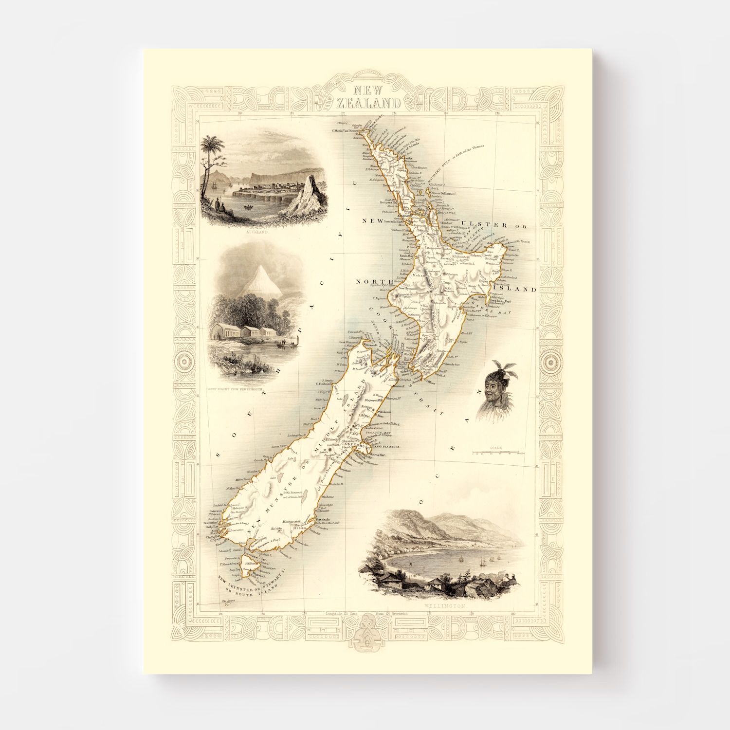 Vintage Map of New Zealand 1851