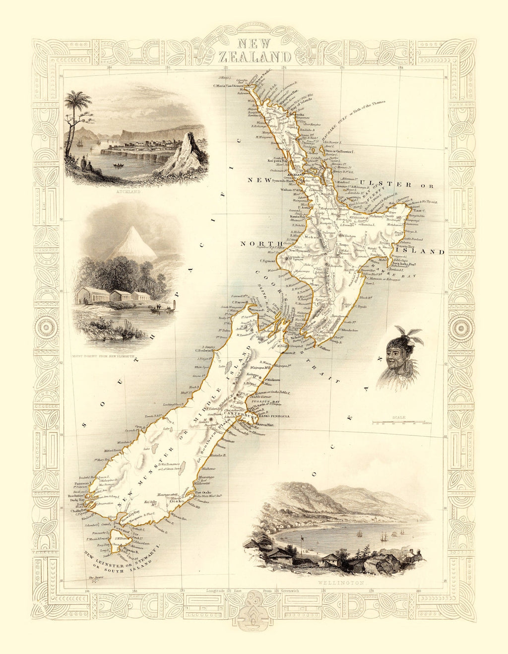 Vintage Map of New Zealand 1851