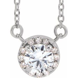 Sterling Silver 6 mm Natural White Sapphire & 1/6 CTW Natural Diamond 16" Necklace